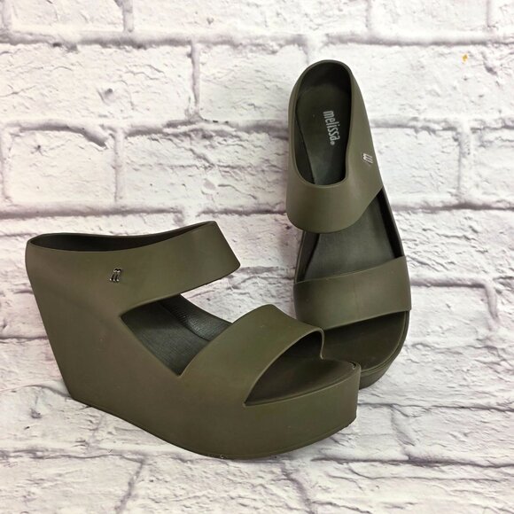 Melissa Creative Wedge Womens Sandals Size 8 EU 39 Olive Green Platform - Picture 1 of 10